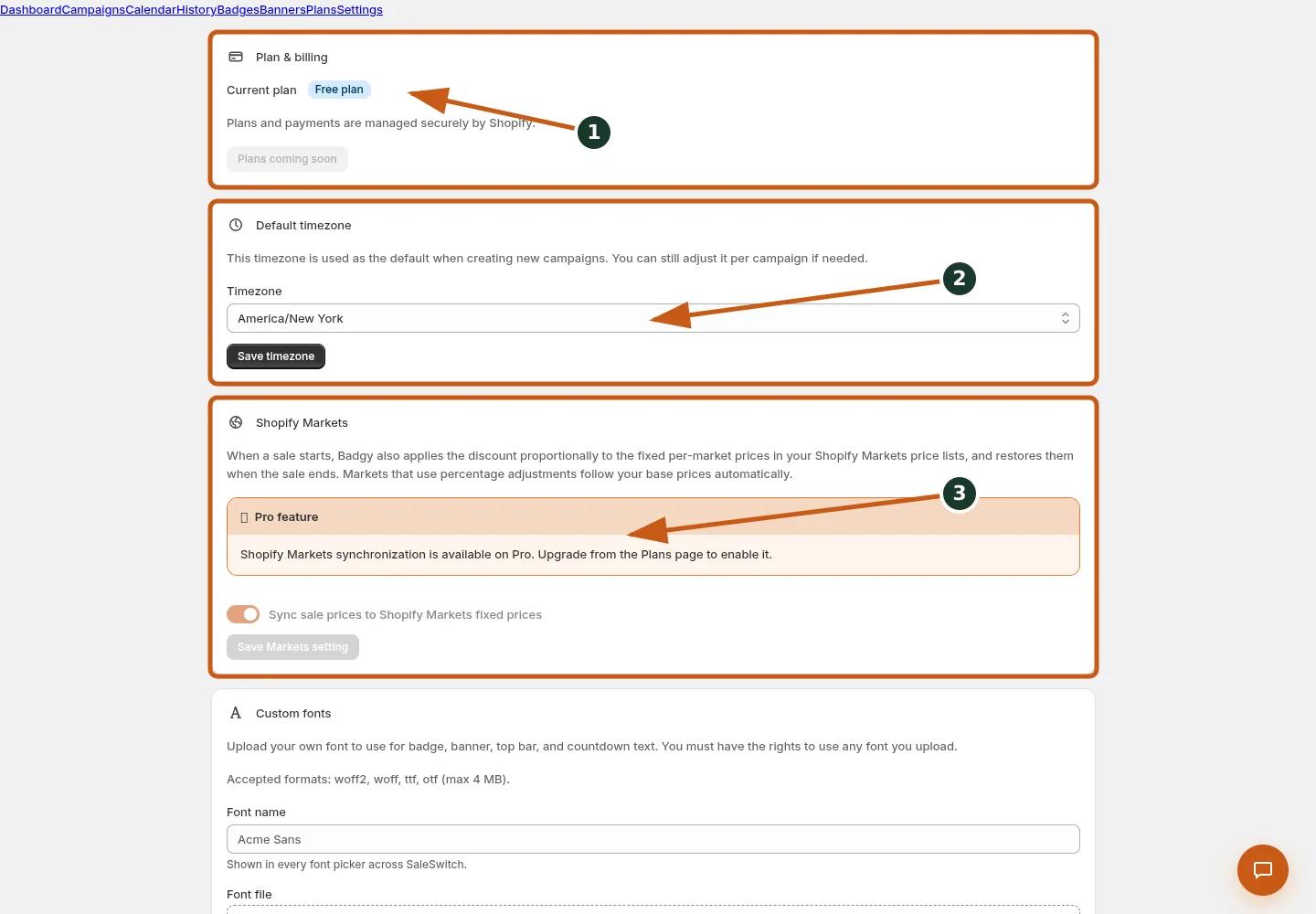 Use Badgy with Shopify Flow shown in the Badgy admin, with numbered callouts for the controls and verification points described below.